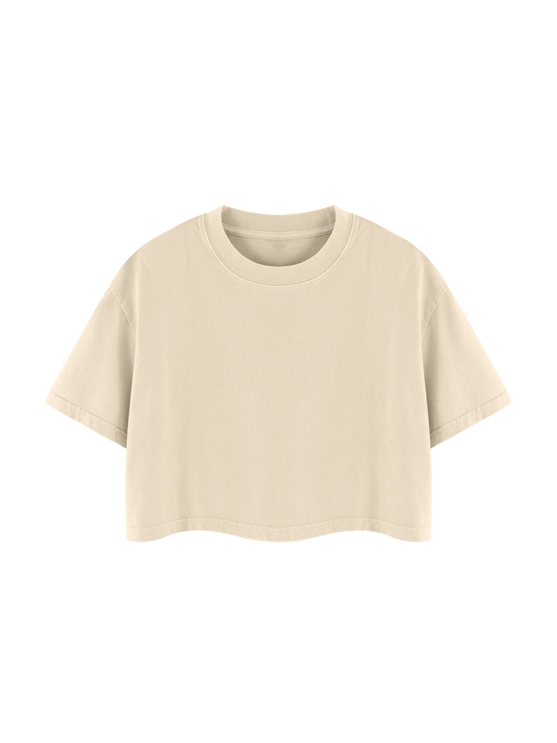 Women's Mineral Wash Cotton Crop T-Shirt – Vintage Oversized Cropped Streetwear Tee
