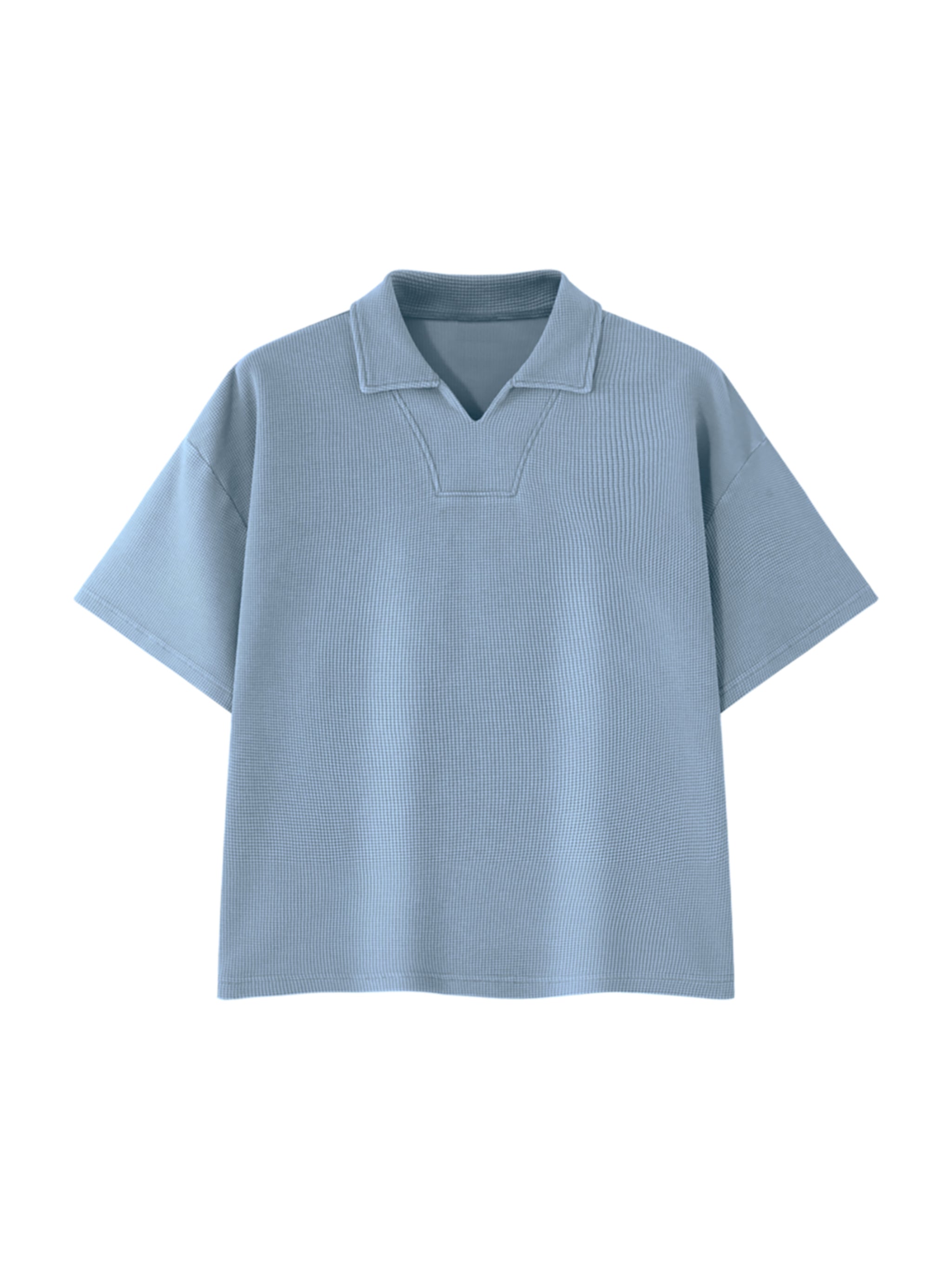Unisex Oversized Vintage Wash Waffle Knit Polo Shirt – Boxy Streetwear Textured Tee