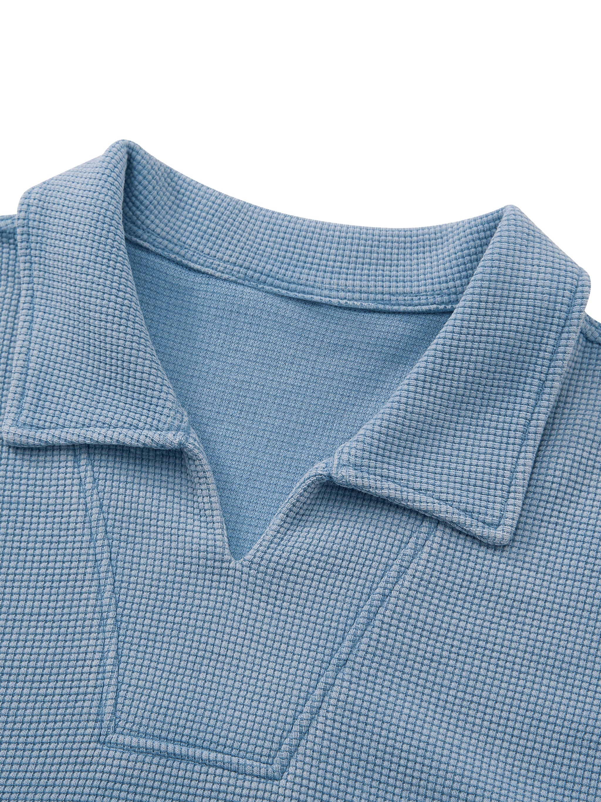 Unisex Oversized Vintage Wash Waffle Knit Polo Shirt – Boxy Streetwear Textured Tee
