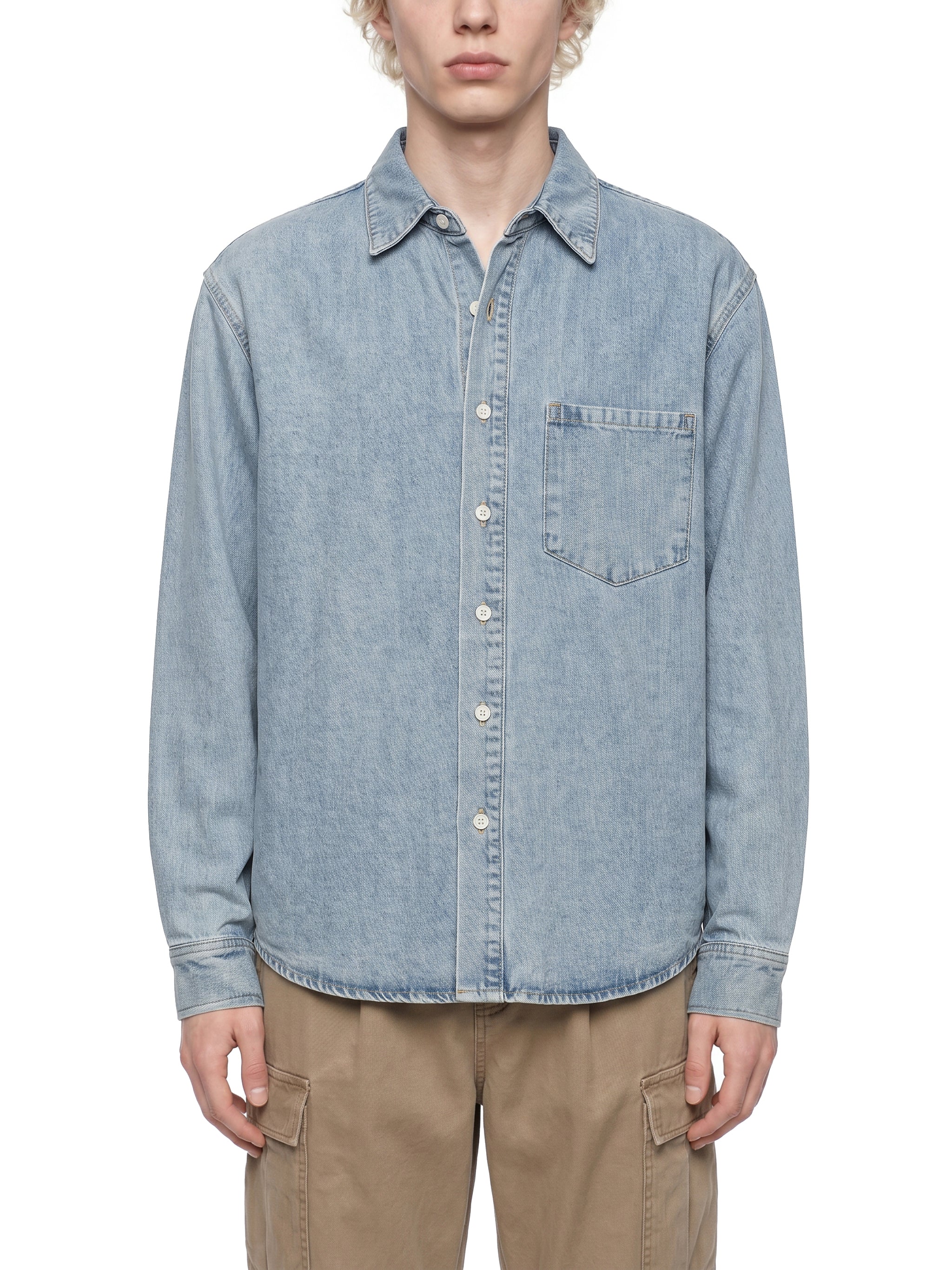 Unisex Vintage Wash Denim Shirt – Oversized Retro Button-Up Streetwear Denim Top
