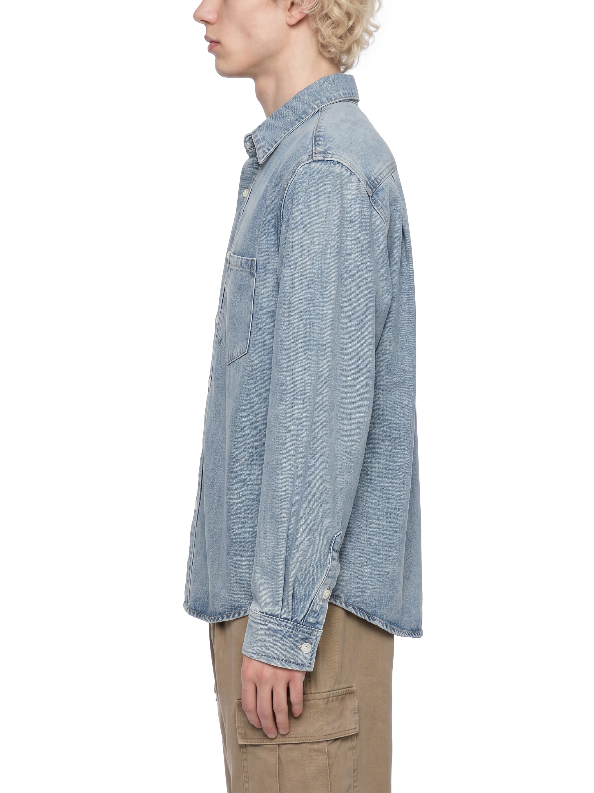 Unisex Vintage Wash Denim Shirt – Oversized Retro Button-Up Streetwear Denim Top