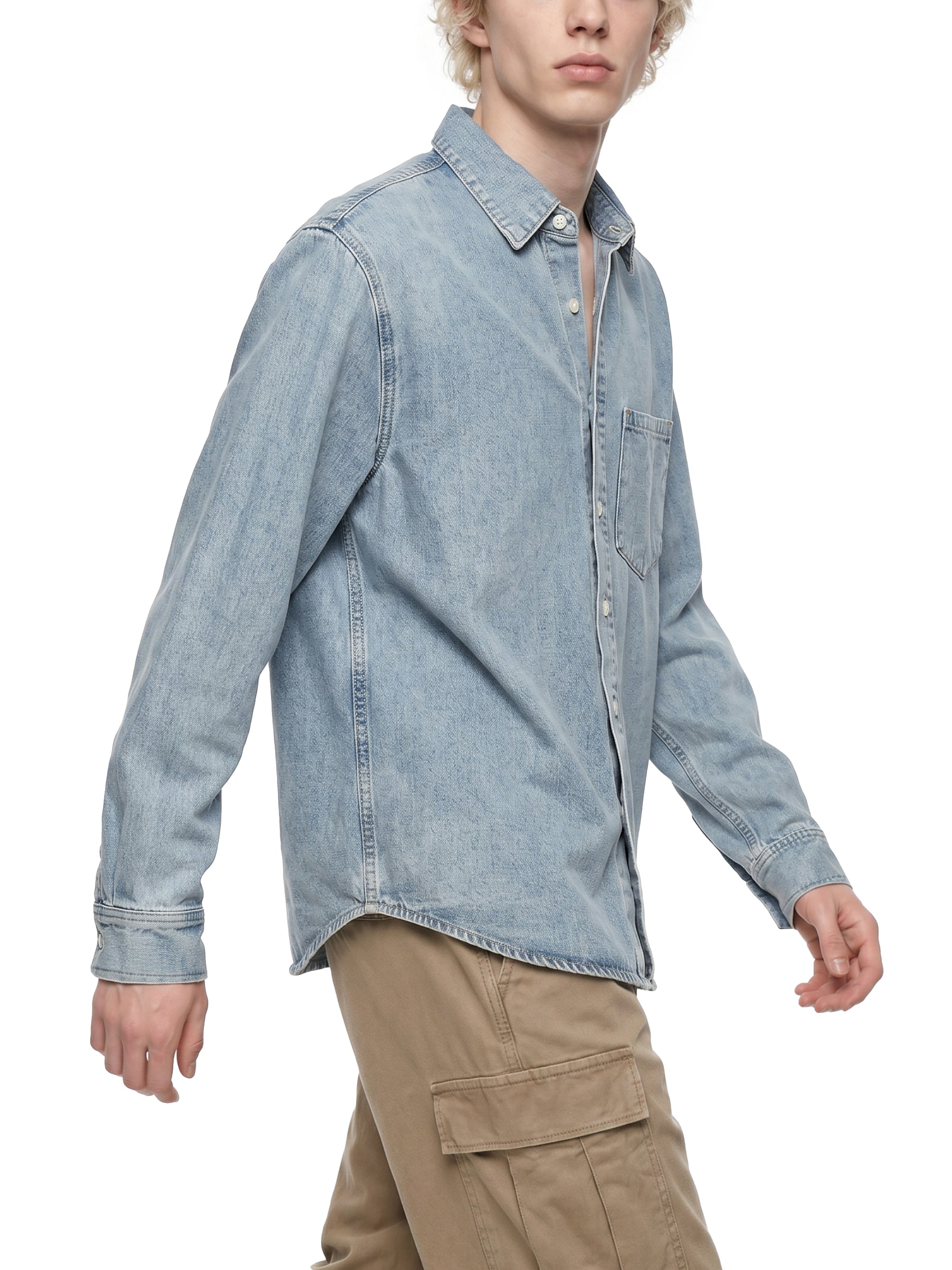 Unisex Vintage Wash Denim Shirt – Oversized Retro Button-Up Streetwear Denim Top