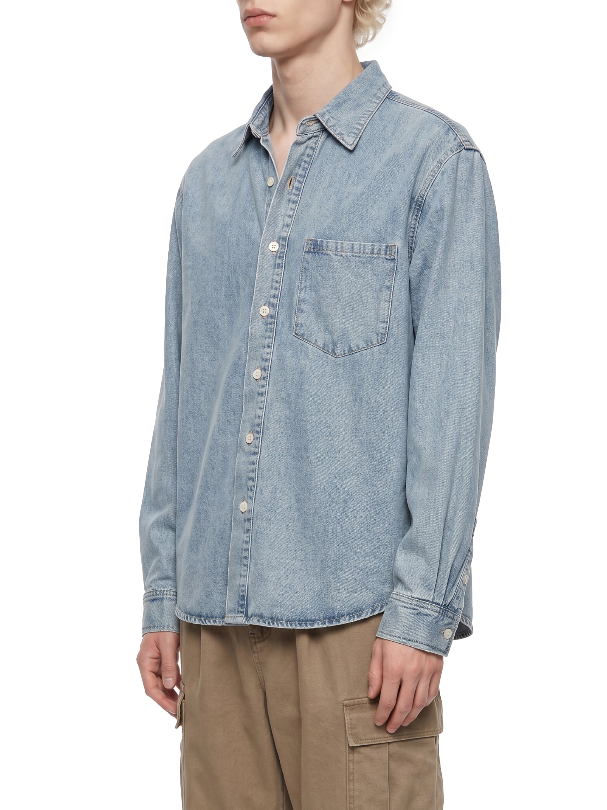Unisex Vintage Wash Denim Shirt – Oversized Retro Button-Up Streetwear Denim Top