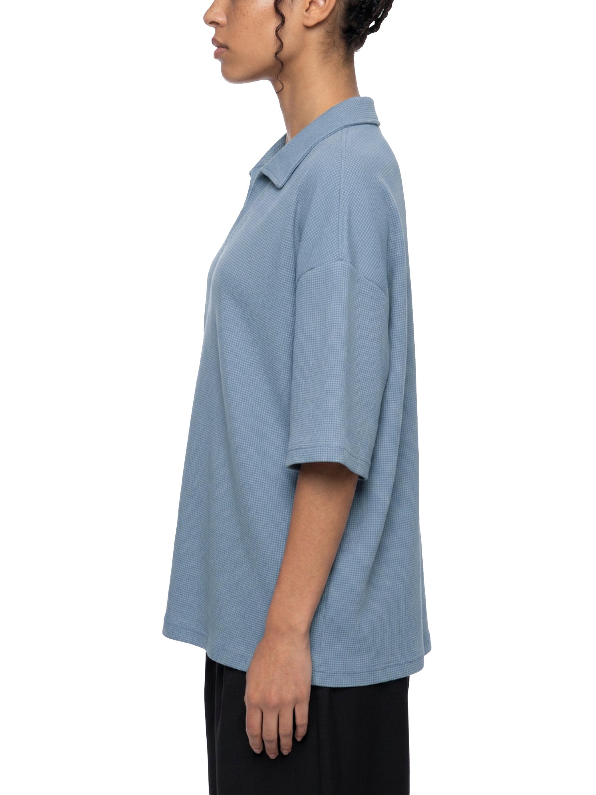 Unisex Oversized Vintage Wash Waffle Knit Polo Shirt – Boxy Streetwear Textured Tee
