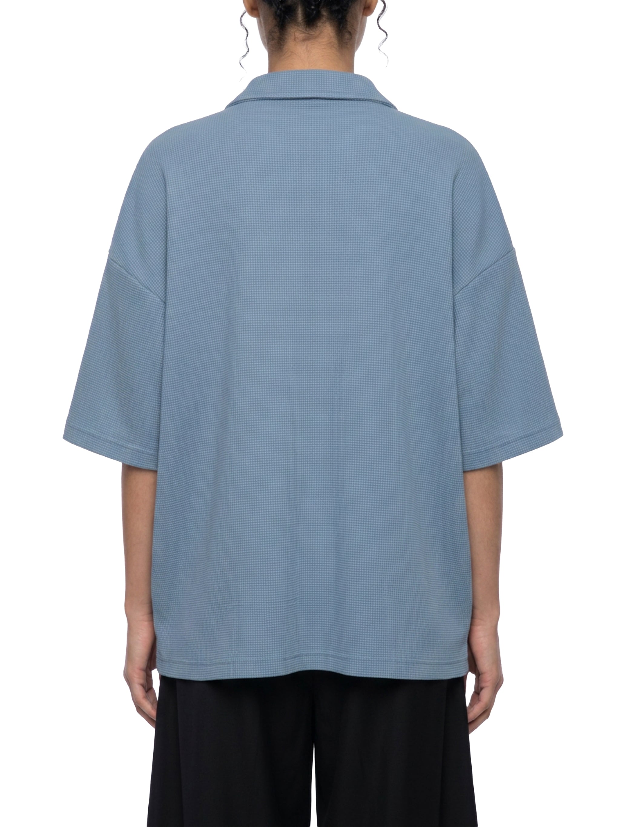 Unisex Oversized Vintage Wash Waffle Knit Polo Shirt – Boxy Streetwear Textured Tee